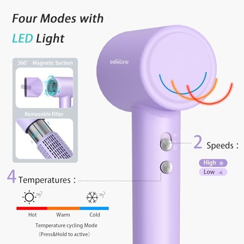 Professional 1800W High-Speed Ionic Hair Dryer 12000 RPM with Diffuser Magnetic Nozzles Purple - Image 4