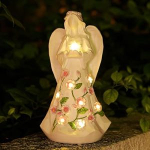 White Solar Garden Angel Statue for Mom or Grandma - Outdoor Decor