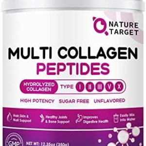 NATURE TARGET Multi Collagen Peptides Powder - Types I, II, III, V, X - 35 Servings