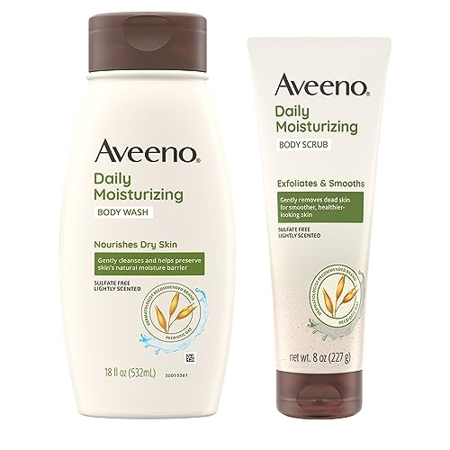 Aveeno Daily Moisturizing Body Wash 18oz and Gentle Exfoliating Scrub 8oz Bundle