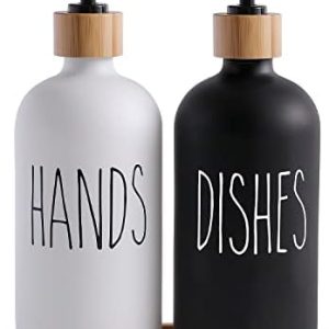 MOMEEMO Black & White Glass Soap Dispenser Set for Kitchen Decor