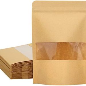 Kraft Zip Lock Pouch Bags with Window, 50 Pack, 4?6