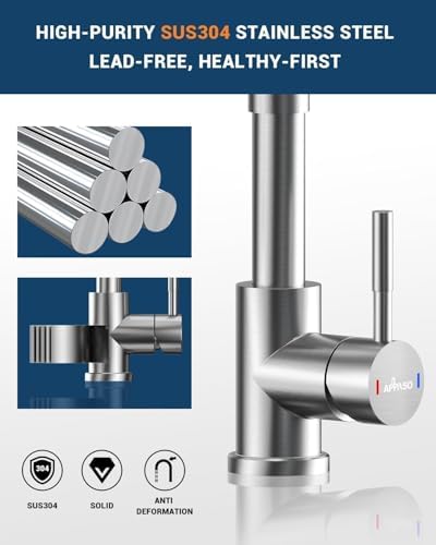 APPASO Brushed Nickel Pull Down Kitchen Faucet Single Handle with Integrated Soap Dispenser - Image 3