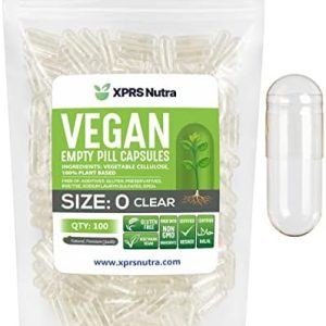 XPRS Nutra Size 0 Vegan Empty Capsules - 100 Clear Vegetarian Pill Capsules
