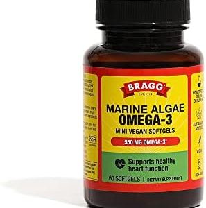 Bragg Vegan Omega 3 from Marine Algae - EPA & DHA, Non-GMO, 60 Softgels