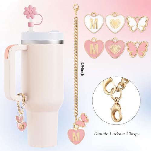 3PCS Hot Pink Straw Toppers & 2PCS Letter Charms Set - Image 3