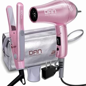 DAN Technology Travel Flat Iron & Blow Dryer Set with EU Adapter & Case