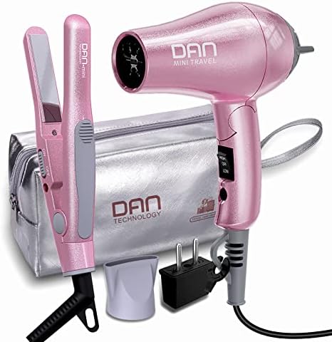 DAN Technology Travel Flat Iron & Blow Dryer Set with EU Adapter & Case