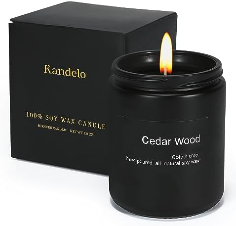 Cedar Scented Soy Candle, 7oz, 45-Hour Burn, Black Jar Gift for All