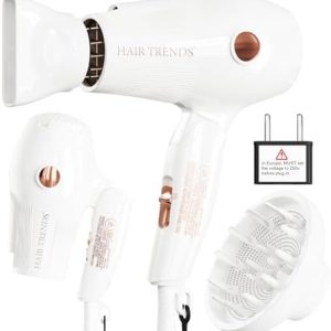 Compact 1200W Travel Hair Dryer with Diffuser, Concentrator and Dual Voltage, EU Plug