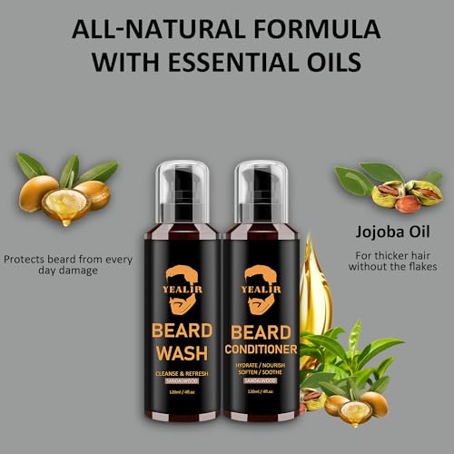 Premium Beard Wash Conditioner Brush Set Argan Jojoba Oils 8 Fl Oz - Image 3