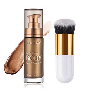 Glistening Bronze Body Shimmer Oil, Waterproof Luminizer with Brush, 1oz