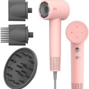 AINA Ionic Hair Dryer with Diffuser, Brush Comb, 3 Attachments, 110V (Pink)