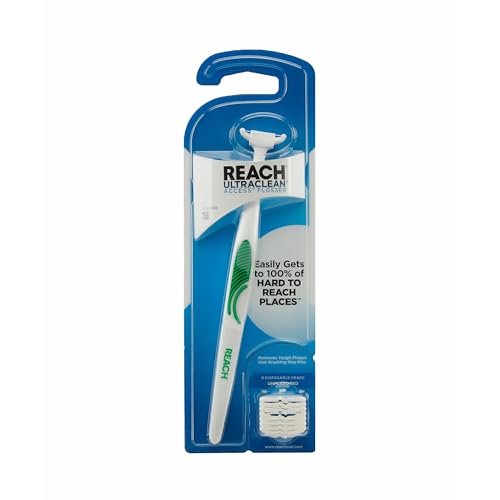 REACH Listerine Ultraclean Access Flosser Kit, 1 Flosser & 8 Refill Heads, Unflavored