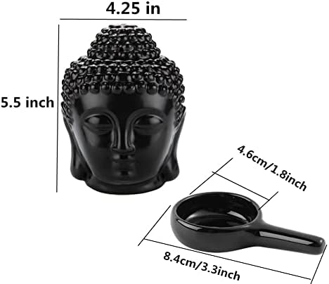 Black Ceramic Buddha Head Essential Oil Burner with Candle Spoon for Home Decor - Image 2