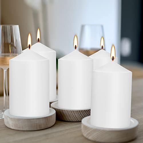 Set of 6 White Unscented Dripless Pillar Candles 3x6 Inch - Image 6