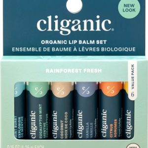 Cliganic Organic Lip Balm Set - 6 Flavors, 100% Natural Moisturizer for Dry Lips