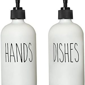 MOMEEMO 2-Pack Glass Soap Dispenser Set, 16 Oz, White with Black Pumps