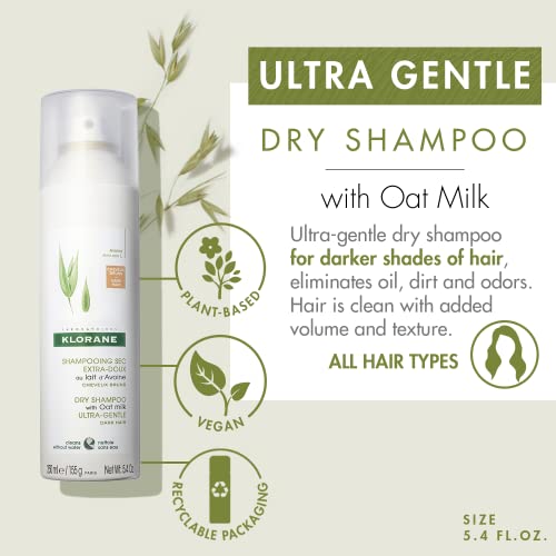 Klorane Oat Milk Dry Shampoo for Dark Hair, Paraben & Sulfate-Free, All Types - Image 2