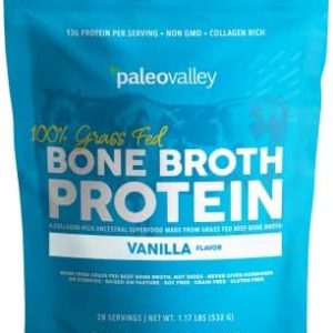 Paleovalley Grass-Fed Vanilla Bone Broth Protein Powder 28 Servings Collagen Rich