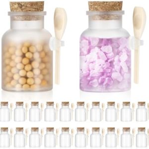 24 Mini Clear Jars with Spoons and Cork Lids