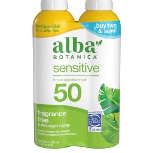 Alba Botanica SPF 50 Fragrance-Free Sensitive Sunscreen Spray 5 fl oz 2-Pack