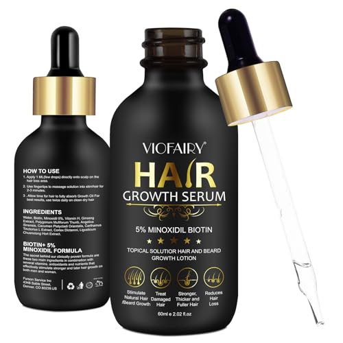 5% Minoxidil Hair Growth Oil with Biotin Serum for Thicker Hair, 2.02 oz Capacity