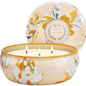 M&SENSE 12oz Peach Scented Soy Candle, 40-Hour Burn Time, 3 Wick Travel Gift