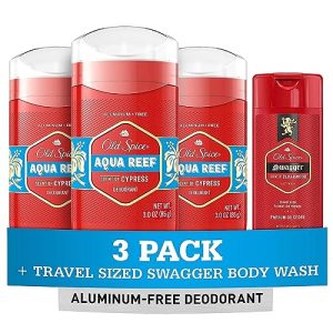 Old Spice Aluminum-Free Aqua Reef Deodorant 3oz, Pack of 3 + Swagger Body Wash