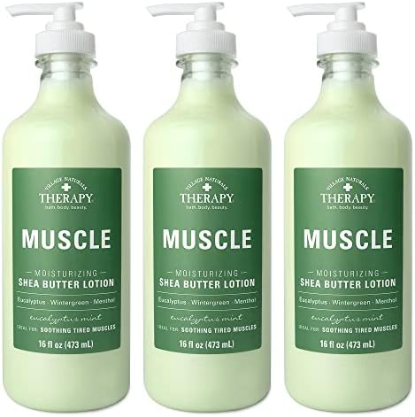 Village Naturals Therapy Eucalyptus Mint Muscle Lotion, 16 fl oz, Pack of 3