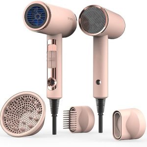 FUNTIN Ionic Hair Dryer with Diffuser Brush for Thick 4C Hair Baby Pink
