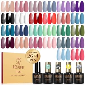 ROSALIND 30PCS Gel Nail Polish Set with Base, Top Coats, and Glitter