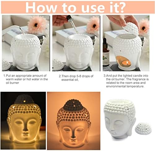 Black Ceramic Buddha Head Essential Oil Burner with Candle Spoon for Home Decor - Image 5