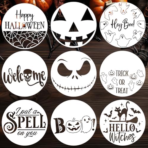 12” Round Halloween Stencils for Wood - Hey Boo, Ghost & Pumpkin Templates
