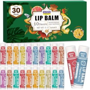 AZEN 30 Pack Natural Lip Balm - Moisturizing, 10 Flavors for Dry Lips