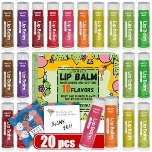 20 Pack Natural Lip Balm - Vitamin E, Coconut Oil, 10 Flavors, Non-GMO
