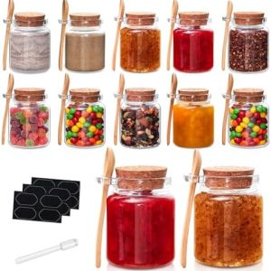 YEBODA 10oz Glass Storage Jars with Cork Lids, 12 Pack