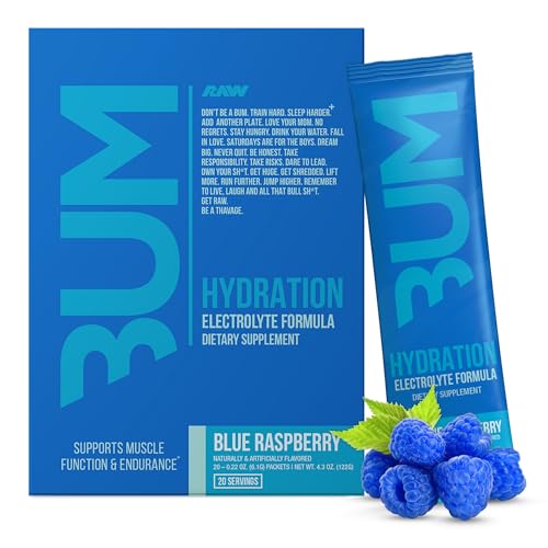 BUM Hydrate Electrolyte Powder Packets, Blue Raspberry, 20 Servings, Keto Free