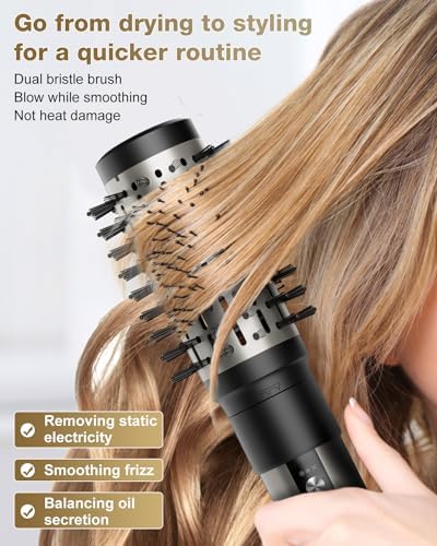 7MAGIC 6-in-1 Ionic Hair Dryer Brush, 1200W, Silver - Image 6