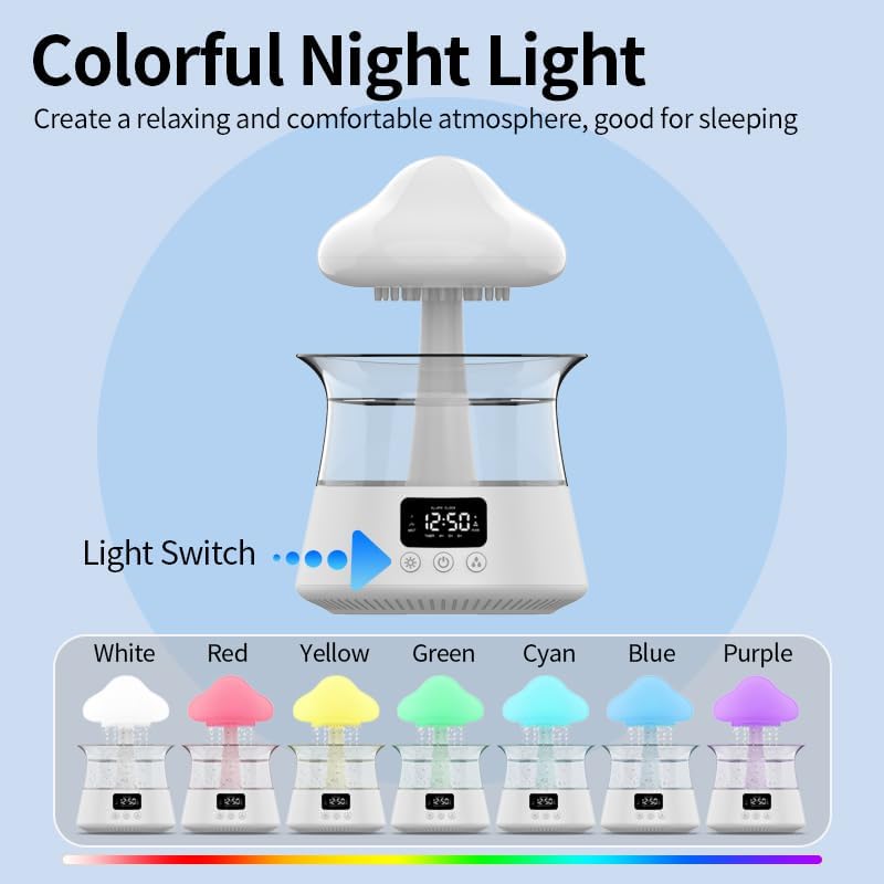 White Rain Cloud Humidifier Diffuser with Gentle Alarm Clock, 300ml - Image 6
