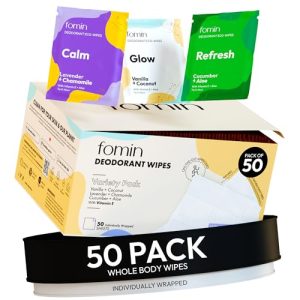 FOMIN 50 Count Travel Deodorant Wipes - pH Balanced, Hypoallergenic, Plastic-Free Variety Pack