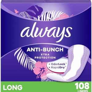 Always Anti-Bunch Xtra Protection Long Unscented Daily Liners, 108 Count