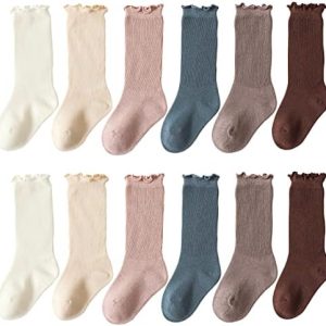 Newborn Baby Girls Cotton Knee-High Socks Warm Solid Color Stockings Pack of 3