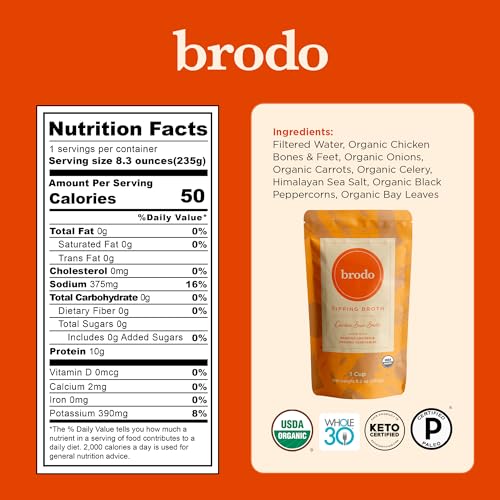 Brodo Organic Chicken Bone Broth, 6x8oz Pouches, No Preservatives, Classic Pack - Image 3