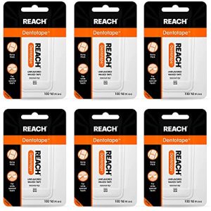 REACH Dentotape Waxed Dental Floss Tape 6-Pack, Extra Thick, PFAS Free, 600 yds