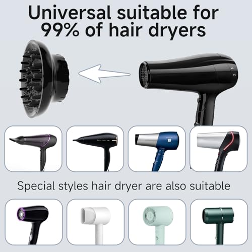 Black Universal Hair Diffuser Attachment 1.4-2.6 inch Dryer Compatible for Curly Hair - Image 6