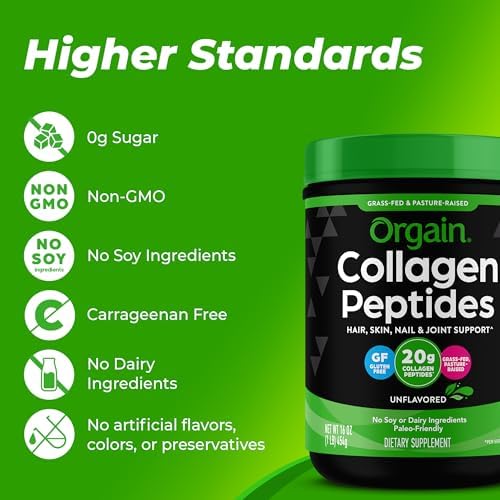 Orgain Hydrolyzed Collagen Peptides Powder, 20g, Unflavored, Grass Fed, 1lb - Image 5