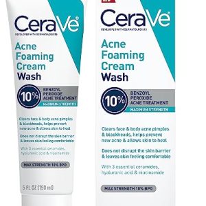 CeraVe 10% Benzoyl Peroxide Acne Wash with Hyaluronic Acid & Niacinamide, 5 Oz