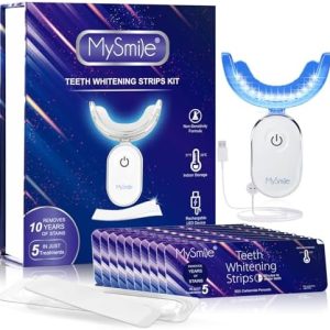 MySmile 10Pcs Non-Sensitive Teeth Whitening Strips with 28X LED Light, Fast Stain Removal