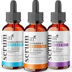Artnaturals Anti-Aging Serum Set: Vitamin C, Retinol, Hyaluronic Acid, 3 x 30ml Bottles
